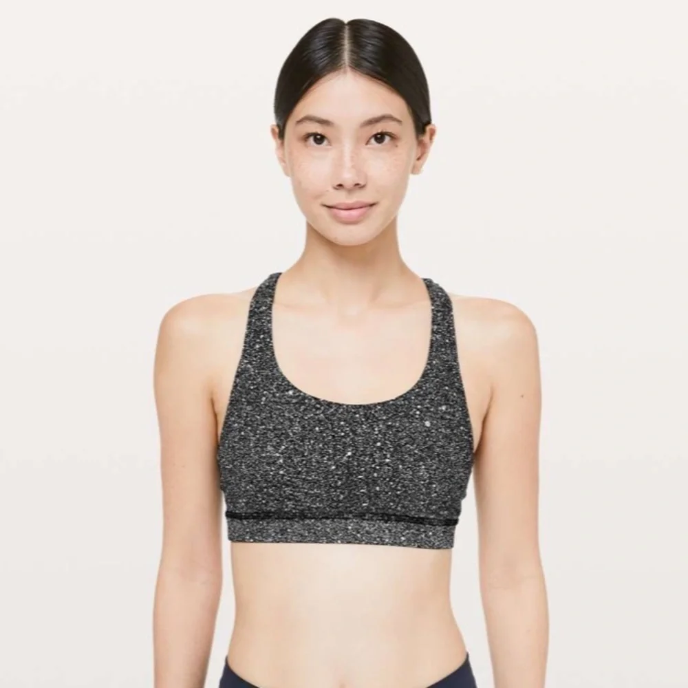 Lululemon Invigorate Bra Luminesce Splatter Mesh Back White Black / Black Size 4